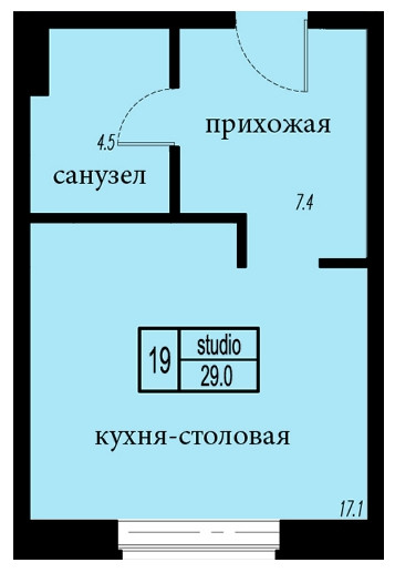 Студия 29 м²