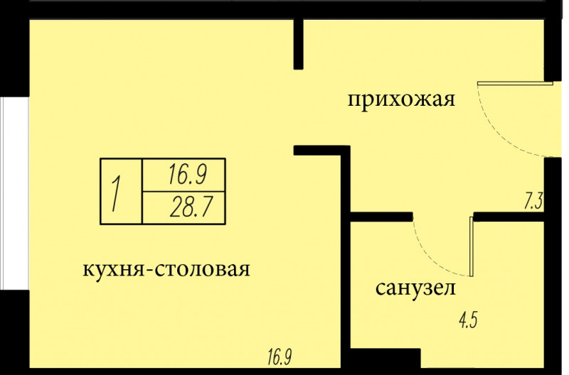 Студия 28.7 м²