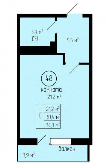 Студия 30.4 м²