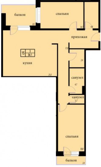 Двухкомнатная квартира 94.1 м²