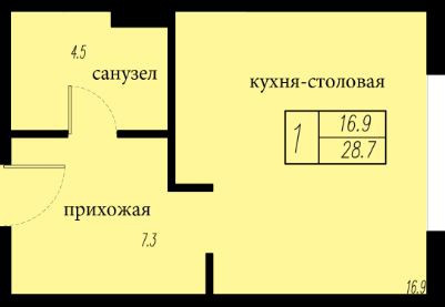 Студия 28.7 м²