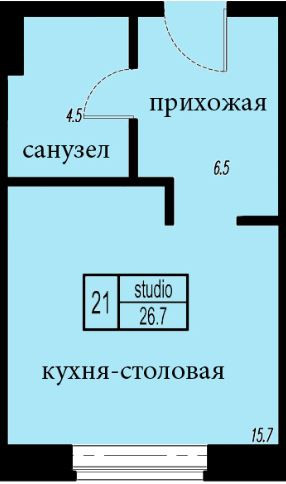 Студия 26.7 м²
