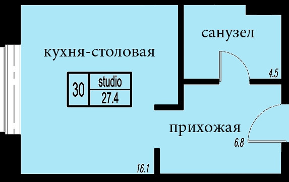 Студия 27.4 м²