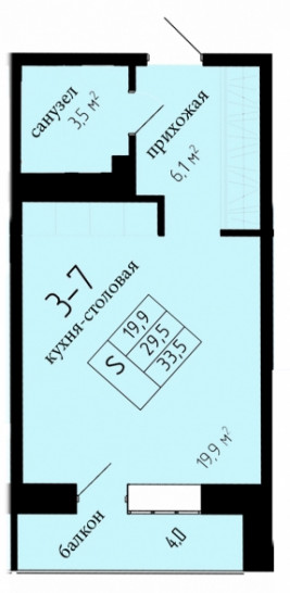Студия 29.5 м²
